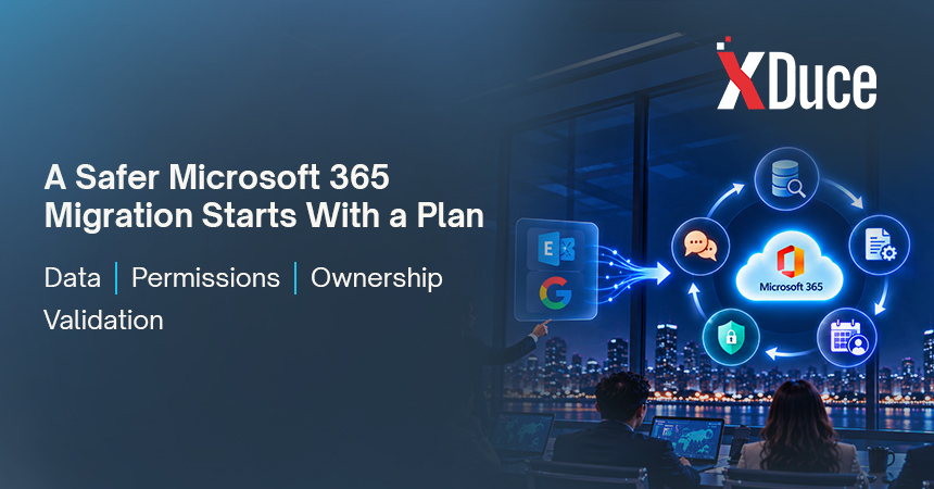 Microsoft 365 migration plan covering data discovery, permissions cleanup, project ownership, timelines, and migration validation.