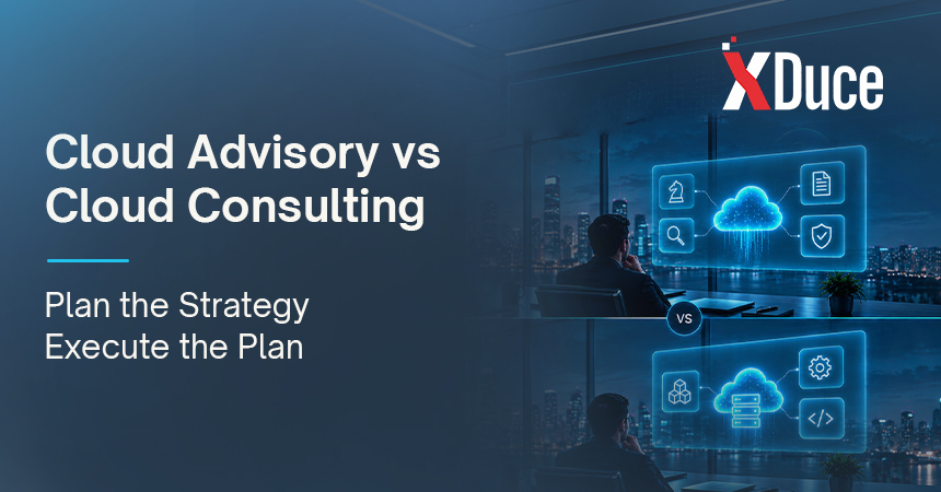 Comparison of cloud advisory and cloud consulting services showing strategy, planning, architecture, and technical implementation.