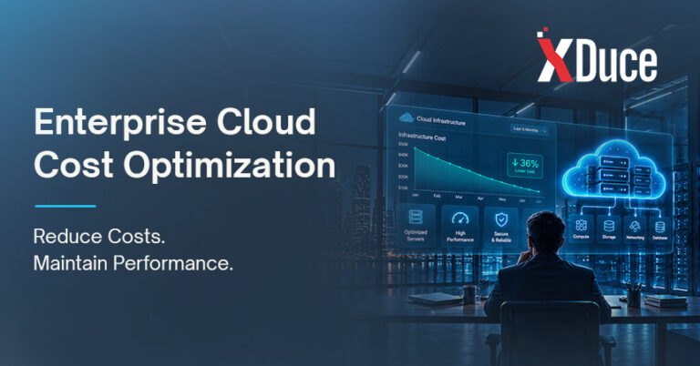 Enterprise cloud cost optimization showing reduced cloud spending while maintaining infrastructure performance.