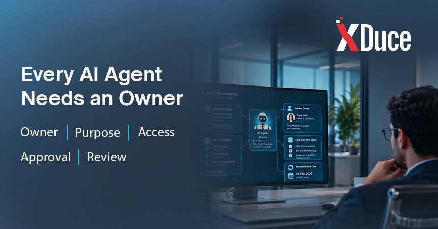 AI agent entering a regulated business environment with governance controls for ownership, access, approval, and periodic review.