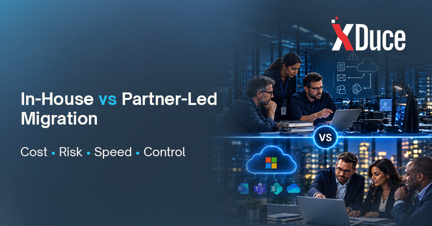 In-house versus partner-led Microsoft 365 migration services compared by cost, risk, speed, and control.