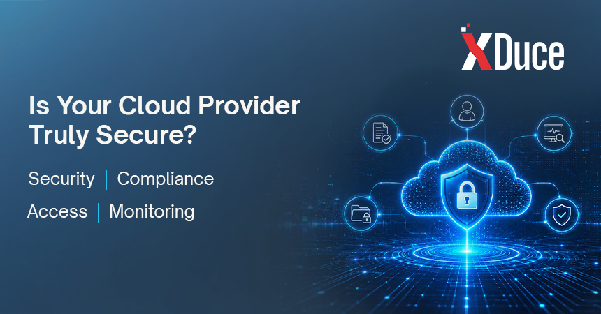Cloud security and compliance evaluation showing identity management, security monitoring, certifications, and data protection.