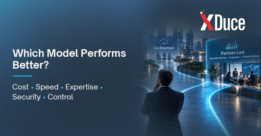 Comparison of in-house and partner-led Microsoft 365 migration services across cost, speed, expertise, security, risk, control, and support.