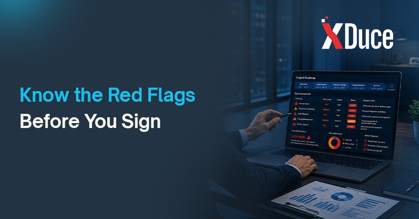 Risk assessment dashboard highlighting red flags in digital transformation vendor selection