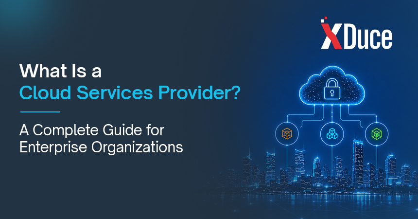 Enterprise cloud infrastructure with secure digital network, connected applications, and cloud computing environment representing a cloud services provider for modern businesses.